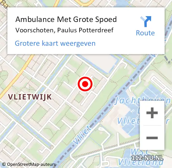 Locatie op kaart van de 112 melding: Ambulance Met Grote Spoed Naar Voorschoten, Paulus Potterdreef op 18 februari 2015 14:27