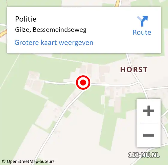 Locatie op kaart van de 112 melding: Politie Gilze, Bessemeindseweg op 18 februari 2015 14:53