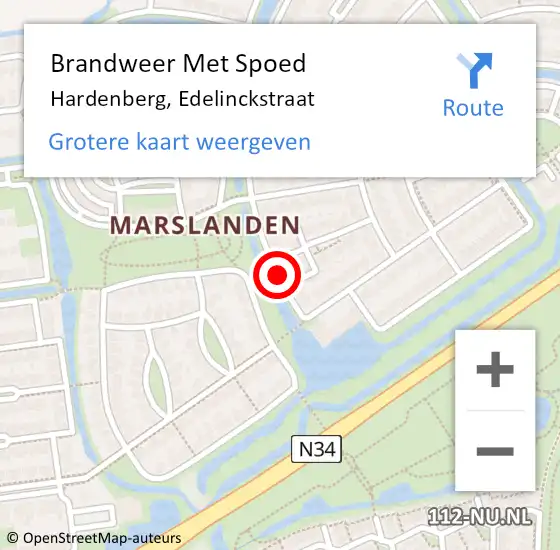 Locatie op kaart van de 112 melding: Brandweer Met Spoed Naar Hardenberg, Edelinckstraat op 30 oktober 2013 10:19