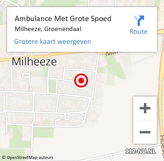 Locatie op kaart van de 112 melding: Ambulance Met Grote Spoed Naar Milheeze, Groenendaal op 18 februari 2015 15:22