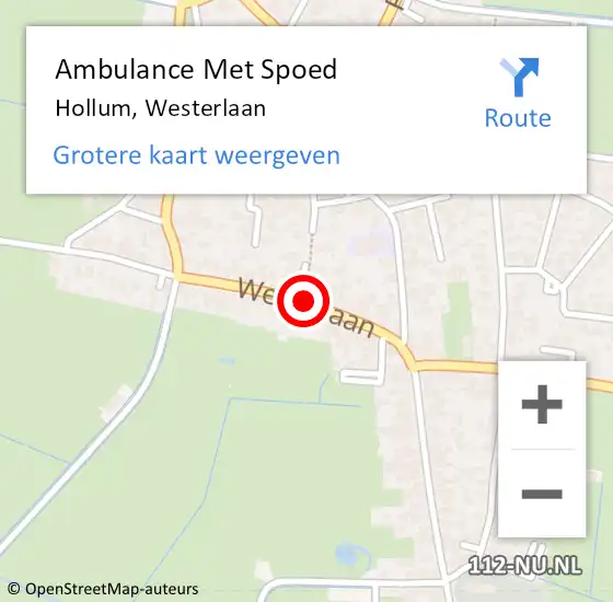 Locatie op kaart van de 112 melding: Ambulance Met Spoed Naar Hollum, Westerlaan op 18 februari 2015 15:55