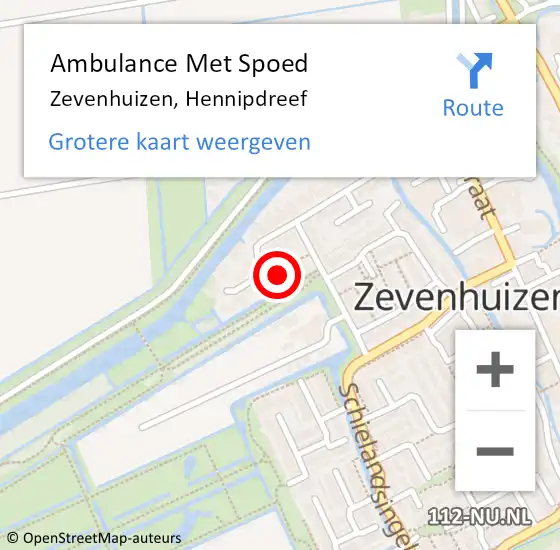 Locatie op kaart van de 112 melding: Ambulance Met Spoed Naar Zevenhuizen, Hennipdreef op 18 februari 2015 17:12