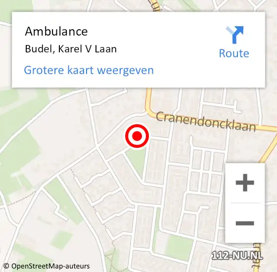 Locatie op kaart van de 112 melding: Ambulance Budel, Karel V Laan op 18 februari 2015 17:12