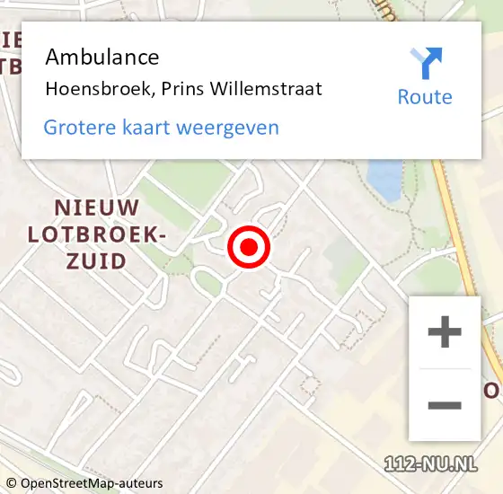 Locatie op kaart van de 112 melding: Ambulance Hoensbroek, Prins Willemstraat op 18 februari 2015 18:18