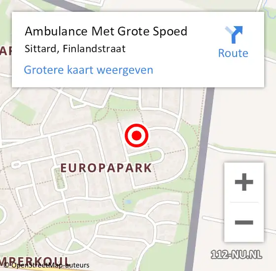 Locatie op kaart van de 112 melding: Ambulance Met Grote Spoed Naar Sittard, Finlandstraat op 18 februari 2015 18:24