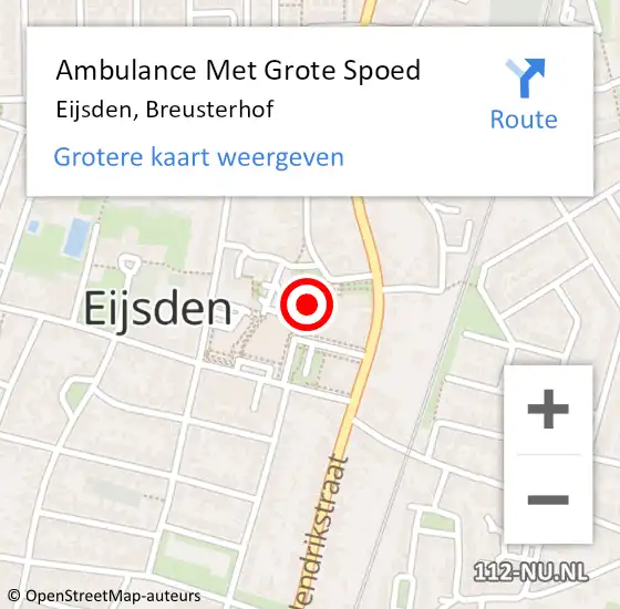 Locatie op kaart van de 112 melding: Ambulance Met Grote Spoed Naar Eijsden, Breusterhof op 18 februari 2015 18:25