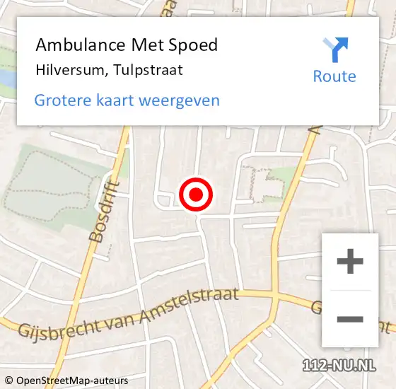 Locatie op kaart van de 112 melding: Ambulance Met Spoed Naar Hilversum, Tulpstraat op 18 februari 2015 21:53