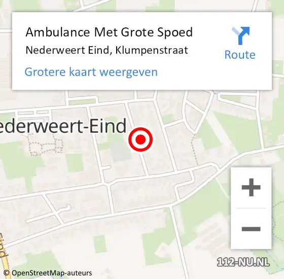 Locatie op kaart van de 112 melding: Ambulance Met Grote Spoed Naar Nederweert Eind, Klumpenstraat op 18 februari 2015 22:32