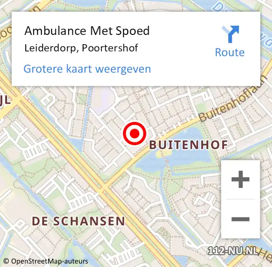 Locatie op kaart van de 112 melding: Ambulance Met Spoed Naar Leiderdorp, Poortershof op 18 februari 2015 22:44