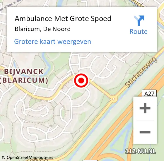 Locatie op kaart van de 112 melding: Ambulance Met Grote Spoed Naar Blaricum, De Noord op 18 februari 2015 23:54
