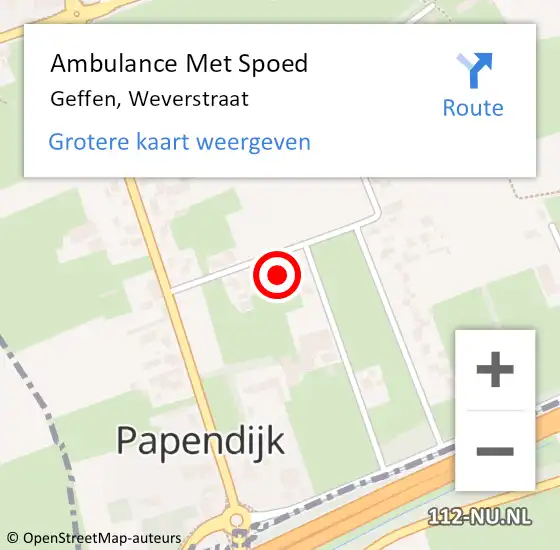Locatie op kaart van de 112 melding: Ambulance Met Spoed Naar Geffen, Weverstraat op 19 februari 2015 00:01