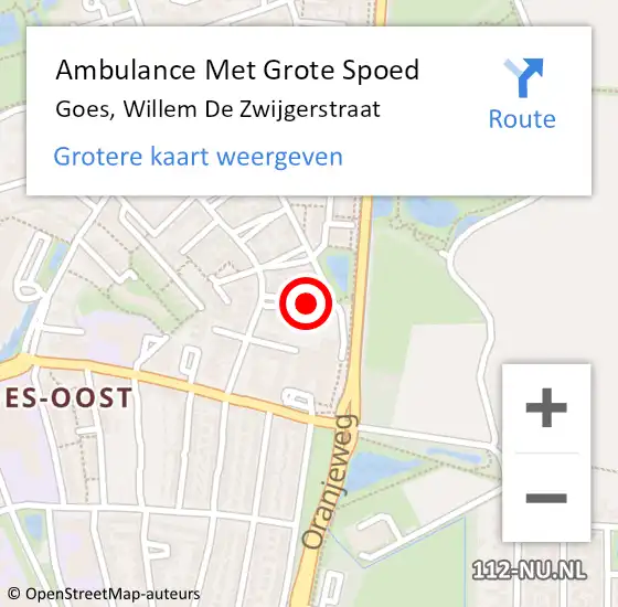 Locatie op kaart van de 112 melding: Ambulance Met Grote Spoed Naar Goes, Willem De Zwijgerstraat op 19 februari 2015 01:39