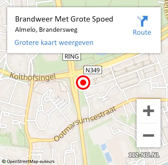 Locatie op kaart van de 112 melding: Brandweer Met Grote Spoed Naar Almelo, Brandersweg op 19 februari 2015 02:26