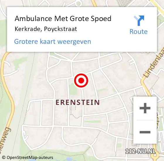 Locatie op kaart van de 112 melding: Ambulance Met Grote Spoed Naar Kerkrade, Poyckstraat op 19 februari 2015 03:07