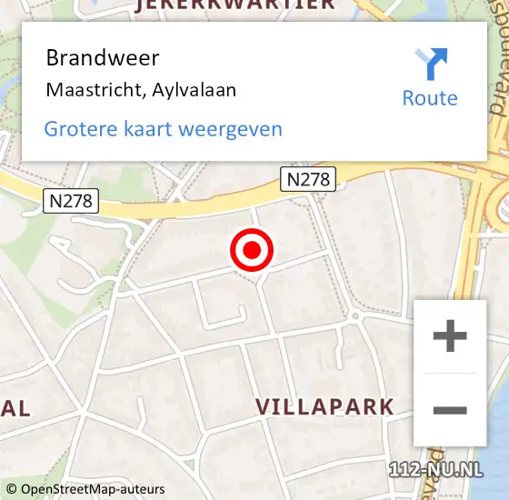 Locatie op kaart van de 112 melding: Brandweer Maastricht, Aylvalaan op 19 februari 2015 03:54