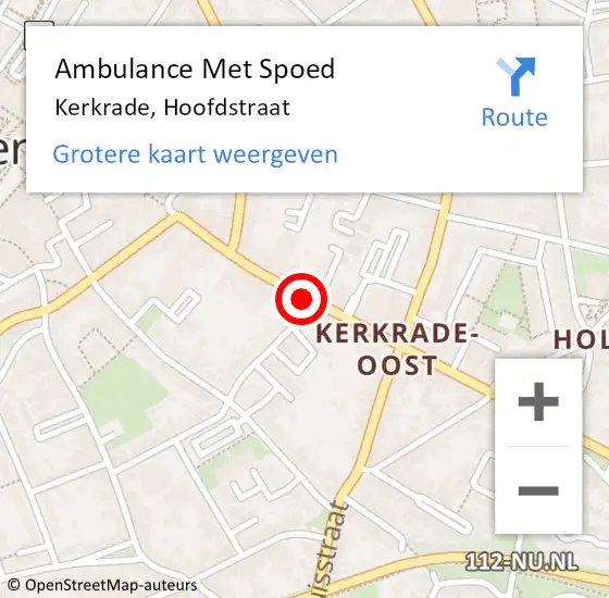 Locatie op kaart van de 112 melding: Ambulance Met Spoed Naar Kerkrade, Hoofdstraat op 19 februari 2015 05:31