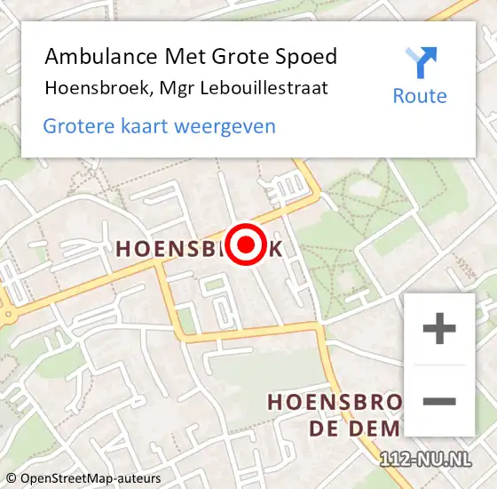 Locatie op kaart van de 112 melding: Ambulance Met Grote Spoed Naar Hoensbroek, Mgr Lebouillestraat op 19 februari 2015 06:06