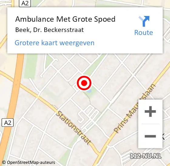 Locatie op kaart van de 112 melding: Ambulance Met Grote Spoed Naar Beek, Dr. Beckersstraat op 19 februari 2015 06:18