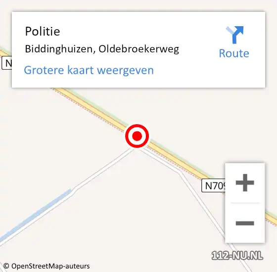 Locatie op kaart van de 112 melding: Politie Biddinghuizen, Oldebroekerweg op 19 februari 2015 07:43