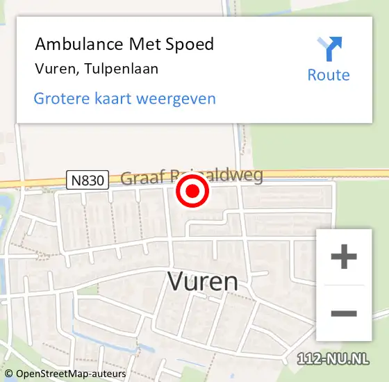 Locatie op kaart van de 112 melding: Ambulance Met Spoed Naar Vuren, Tulpenlaan op 19 februari 2015 08:08