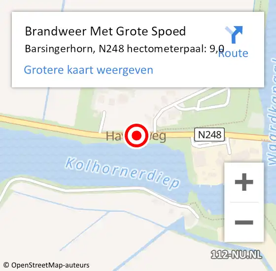 Locatie op kaart van de 112 melding: Brandweer Met Grote Spoed Naar Kolhorn, N248 hectometerpaal: 7,2 op 19 februari 2015 08:25