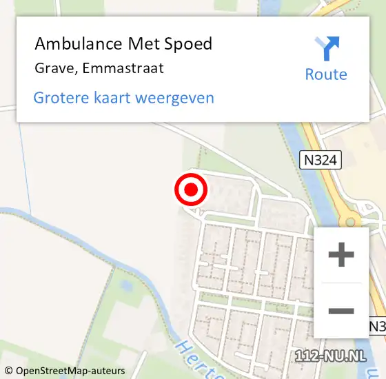 Locatie op kaart van de 112 melding: Ambulance Met Spoed Naar Grave, Emmastraat op 19 februari 2015 09:50