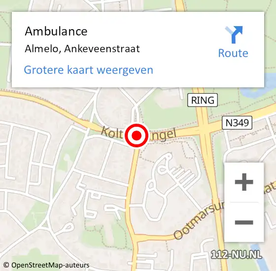 Locatie op kaart van de 112 melding: Ambulance Almelo, Ankeveenstraat op 19 februari 2015 10:25