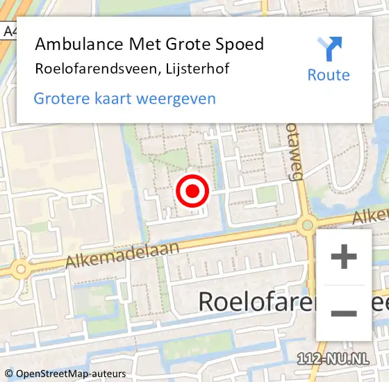 Locatie op kaart van de 112 melding: Ambulance Met Grote Spoed Naar Roelofarendsveen, Lijsterhof op 19 februari 2015 12:02