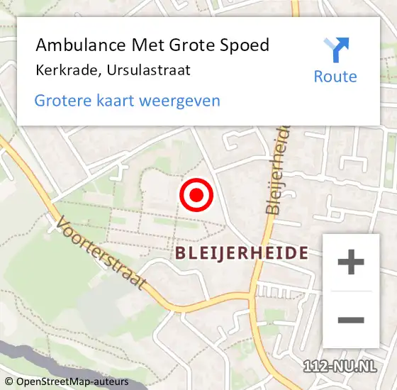 Locatie op kaart van de 112 melding: Ambulance Met Grote Spoed Naar Kerkrade, Ursulastraat op 19 februari 2015 12:13