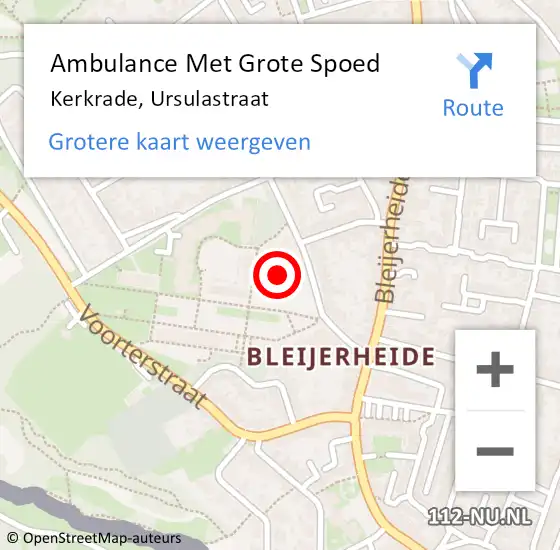 Locatie op kaart van de 112 melding: Ambulance Met Grote Spoed Naar Kerkrade, Ursulastraat op 19 februari 2015 12:14