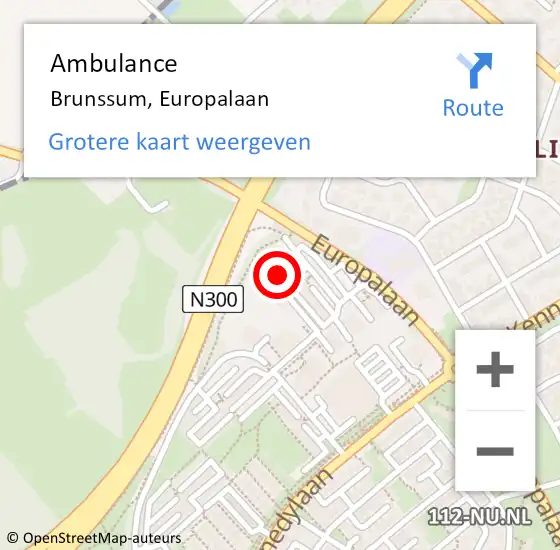 Locatie op kaart van de 112 melding: Ambulance Brunssum, Europalaan op 19 februari 2015 12:52