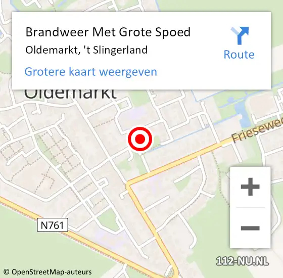 Locatie op kaart van de 112 melding: Brandweer Met Grote Spoed Naar Oldemarkt, 't Slingerland op 19 februari 2015 13:29