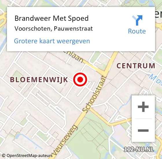 Locatie op kaart van de 112 melding: Brandweer Met Spoed Naar Voorschoten, Pauwenstraat op 19 februari 2015 14:56