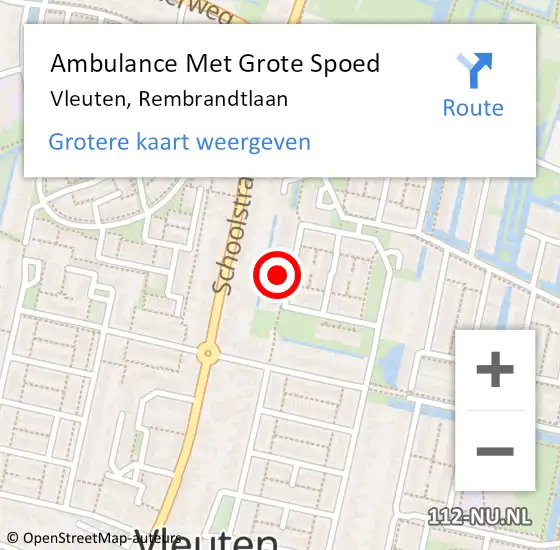 Locatie op kaart van de 112 melding: Ambulance Met Grote Spoed Naar Vleuten, Rembrandtlaan op 19 februari 2015 15:31