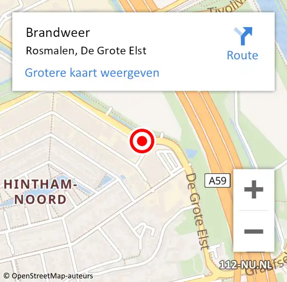 Locatie op kaart van de 112 melding: Brandweer Rosmalen, De Grote Elst op 19 februari 2015 15:37