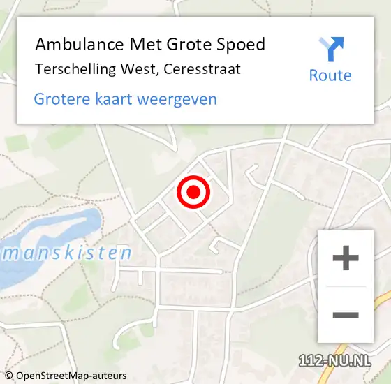 Locatie op kaart van de 112 melding: Ambulance Met Grote Spoed Naar Terschelling West, Ceresstraat op 19 februari 2015 16:28