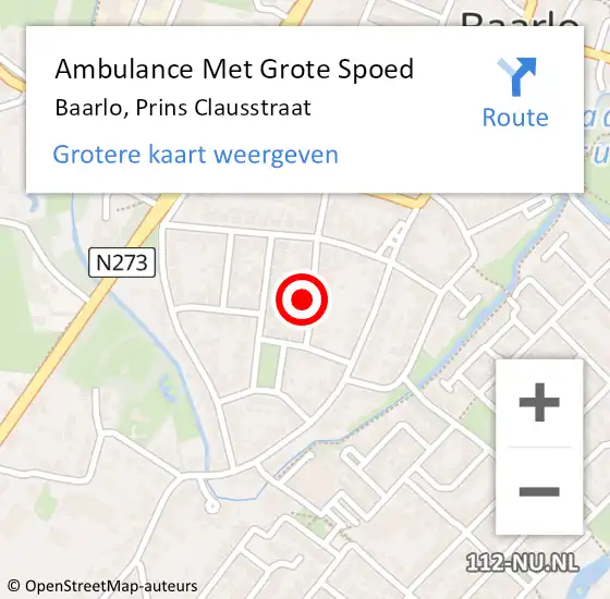 Locatie op kaart van de 112 melding: Ambulance Met Grote Spoed Naar Baarlo, Prins Clausstraat op 19 februari 2015 17:25