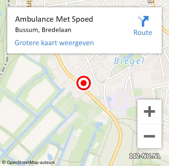 Locatie op kaart van de 112 melding: Ambulance Met Spoed Naar Bussum, Bredelaan op 19 februari 2015 17:55