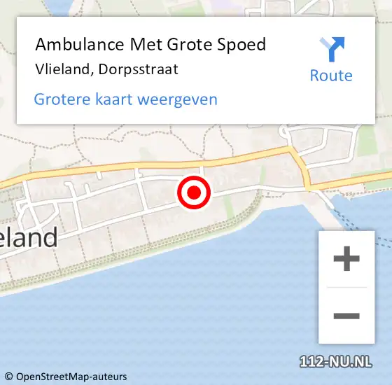 Locatie op kaart van de 112 melding: Ambulance Met Grote Spoed Naar Vlieland, Dorpsstraat op 19 februari 2015 18:03