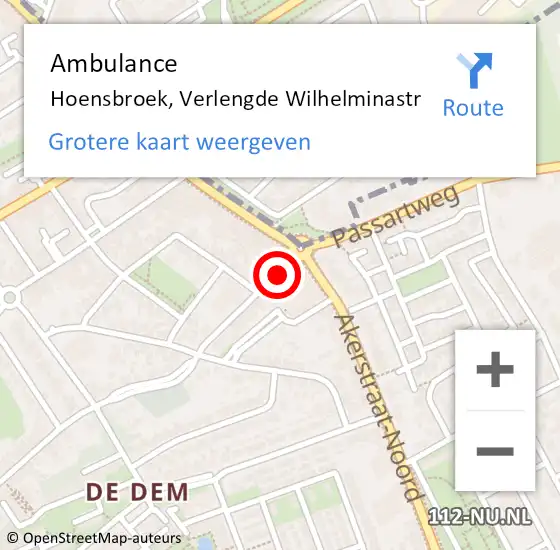 Locatie op kaart van de 112 melding: Ambulance Hoensbroek, Verlengde Wilhelminastr op 19 februari 2015 18:10