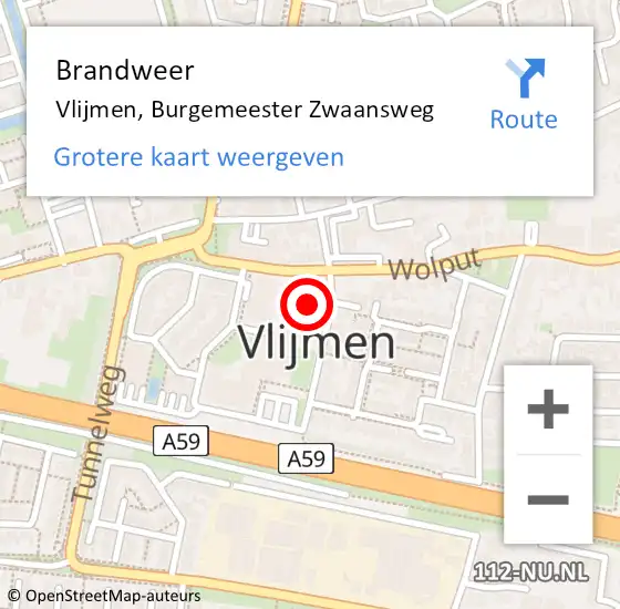 Locatie op kaart van de 112 melding: Brandweer Vlijmen, Burgemeester Zwaansweg op 19 februari 2015 19:01