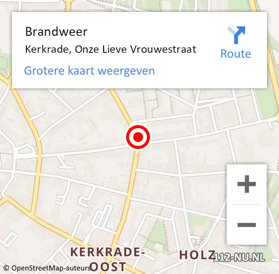 Locatie op kaart van de 112 melding: Brandweer Kerkrade, Onze Lieve Vrouwestraat op 19 februari 2015 19:55