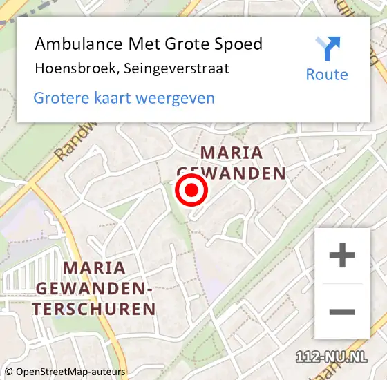 Locatie op kaart van de 112 melding: Ambulance Met Grote Spoed Naar Hoensbroek, Seingeverstraat op 19 februari 2015 19:58