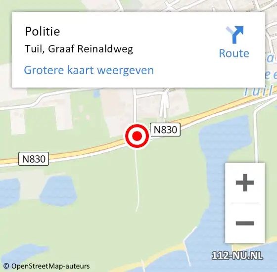 Locatie op kaart van de 112 melding: Politie Tuil, Graaf Reinaldweg op 19 februari 2015 21:58