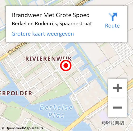 Locatie op kaart van de 112 melding: Brandweer Met Grote Spoed Naar Berkel en Rodenrijs, Spaarnestraat op 20 februari 2015 06:11