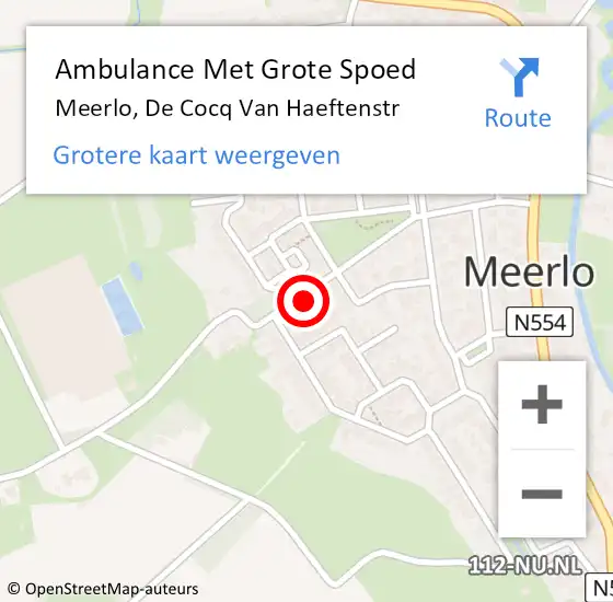 Locatie op kaart van de 112 melding: Ambulance Met Grote Spoed Naar Meerlo, De Cocq Van Haeftenstr op 20 februari 2015 06:12