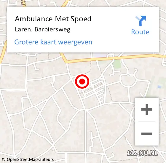 Locatie op kaart van de 112 melding: Ambulance Met Spoed Naar Laren, Barbiersweg op 20 februari 2015 08:30