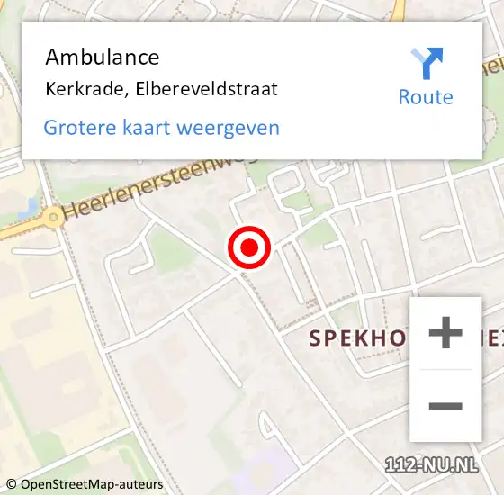 Locatie op kaart van de 112 melding: Ambulance Kerkrade, Elbereveldstraat op 20 februari 2015 09:01