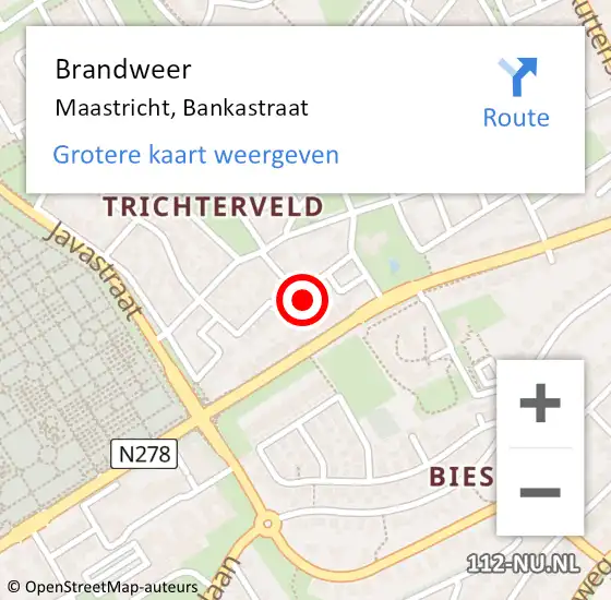 Locatie op kaart van de 112 melding: Brandweer Maastricht, Bankastraat op 20 februari 2015 09:21