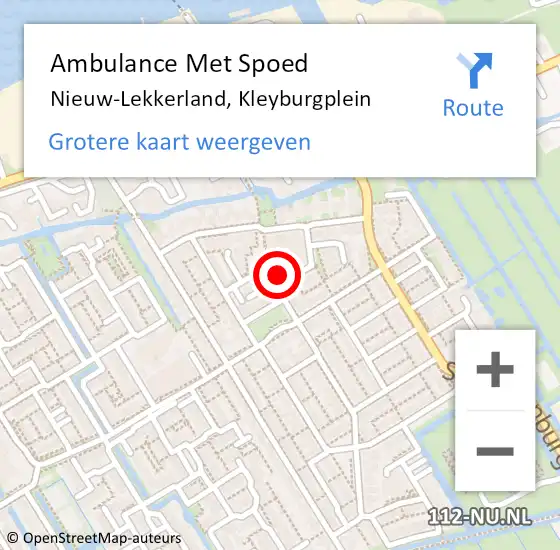 Locatie op kaart van de 112 melding: Ambulance Met Spoed Naar Nieuw-Lekkerland, Kleyburgplein op 20 februari 2015 09:53